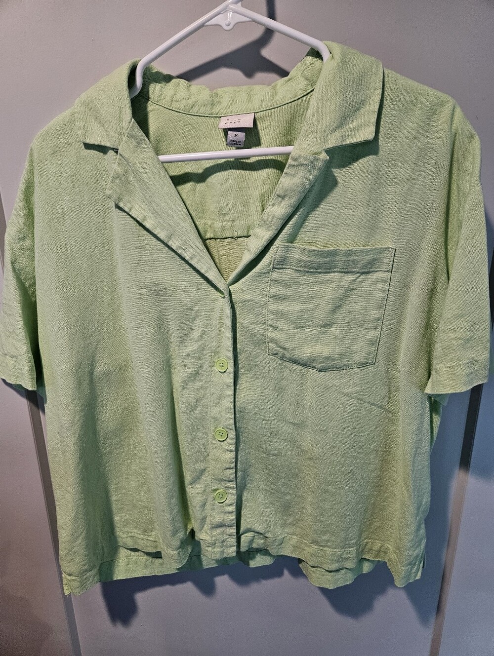 A New Day Green Linen Blend Button Front Shirt Medium